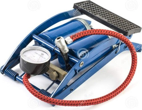 Pompa-Gonfiatore-A-Pedale-Doppio-Cilindro-Per-Pneumatici-Professionale-2-Tubi