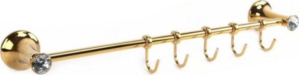 Porta-Asciugamani-5-Ganci-Supporto-Arredo-Bagno-Casa-Cucina-Dorato-Oro-Dgo-099