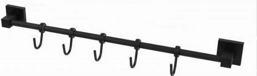 Porta-Asciugamani-Maniglia-Con-5-Ganci-Moderno-Fissaggio-A-Parete-Bagno-Nero-79993