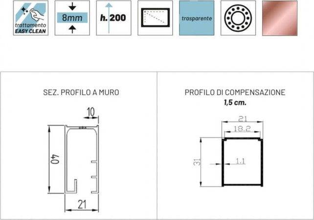Porta-Doccia-Scorrevole-Trasparente-Anticalcare-8mm-h200-BARCLAY-ORO-ROSA