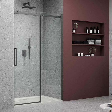 Porta-Doccia-Scorrevole-Trasparente-Anticalcare-8mm-profili-neri-H200-Black