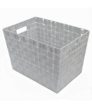 Porta Oggetti Cesto Tessuto Intrecciato 38x26x25 Cm Maniglie Grigio Chiaro 79036