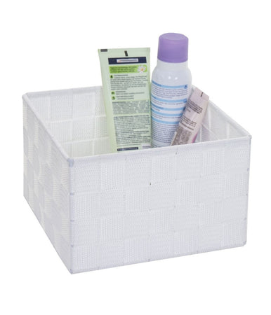 Porta Oggetti In Tessuto Multiuso Organizer Bagno Cucina Bianco 20x20x13cm 79120