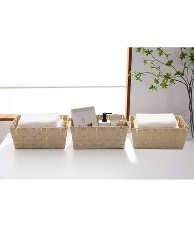 Porta Oggetti Organizer Bagno Camera Cucina In Tessuto Beige 28x22x10.5cm 79021