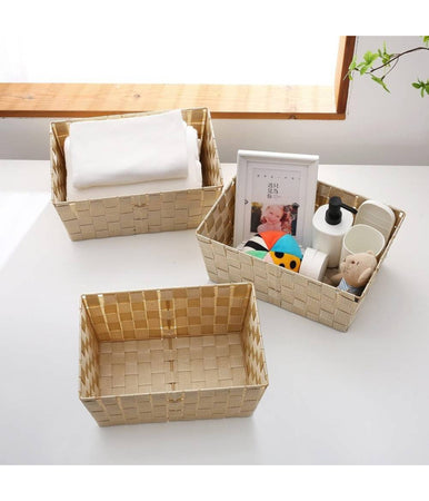 Porta Oggetti Organizer Bagno Camera Cucina In Tessuto Beige 28x22x10.5cm 79021