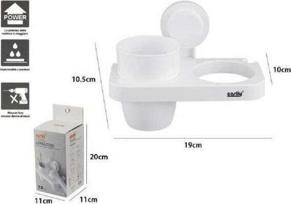 Porta-Phon-Con-Bicchiere-Porta-Spazzolini-A-Ventosa-Bianco-Accessori-Bagno-59547