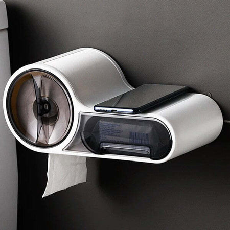 Porta-Rotolo-Carta-Igienica-Con-Cassetto-Multifunzione-Adesivo-A-Parete-Bagno