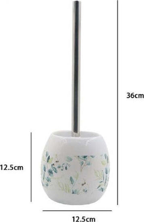 Porta-Scopino-Bianco-Decorato-Fiori-Foglie-Portascopino-Accessori-Bagno-87052