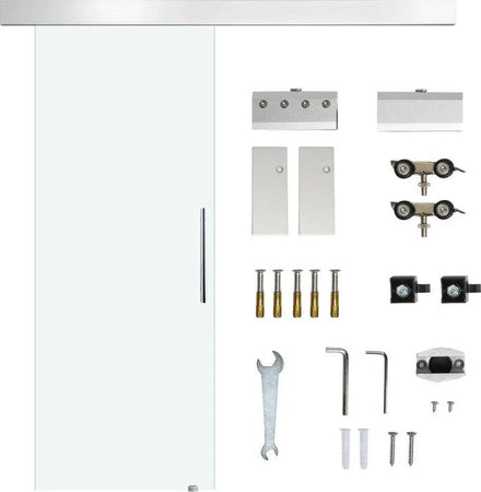 Porta-Scorrevole-in-Vetro-Trasparente-con-Binario-e-Maniglia-in-Alluminio-per-Bagno-Cucina-Studio-210x75x0.8cm-QH8B70-042QH8