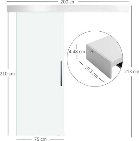 Porta-Scorrevole-in-Vetro-Trasparente-con-Binario-e-Maniglia-in-Alluminio-per-Bagno-Cucina-Studio-210x75x0.8cm-QH8B70-042QH8