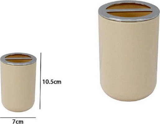 Porta-Spazzolini-Bicchiere-Accessori-Bagno-2-Fori-Beige-Silver-Contenitore-79881