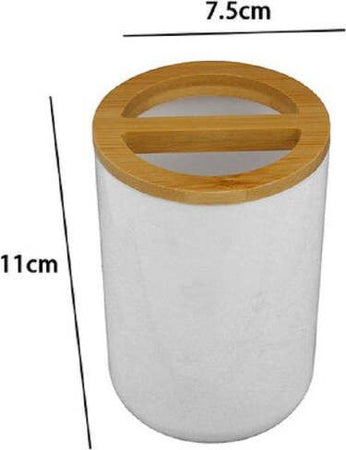 Porta-Spazzolini-Bicchiere-Accessori-Bagno-2-Fori-Bianco-Legno-Contenitore-69478