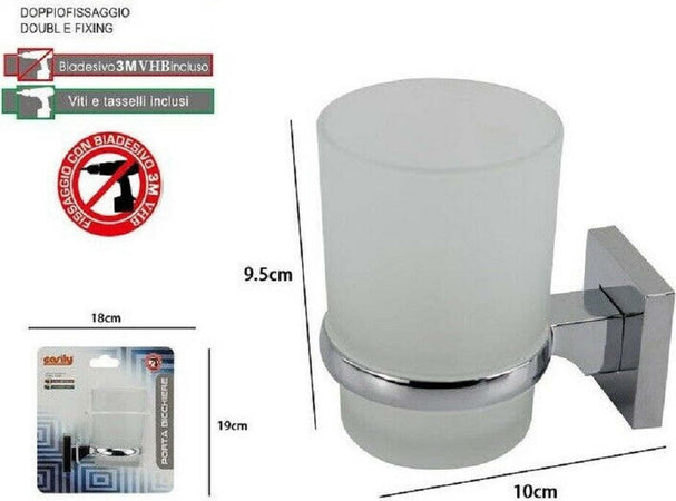 Porta Spazzolini Dentifricio Bicchiere Vetro Satinato Parete Bagno Square 59186 Casa e cucina/Bagno/Accessori per il bagno/Dosatori e porta accessori/Bicchieri porta spazzolini Trade Shop italia - Napoli, Commerciovirtuoso.it