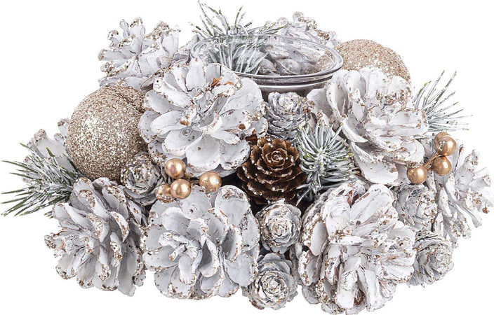 Portacandela Bianco decorativo con pigne per lumini in polistirolo per decorazioni natalizie Casa e cucina/Decorazioni per interni/Candele e portacandele/Candele/Candele a colonna MagiediNatale.it - Altamura, Commerciovirtuoso.it