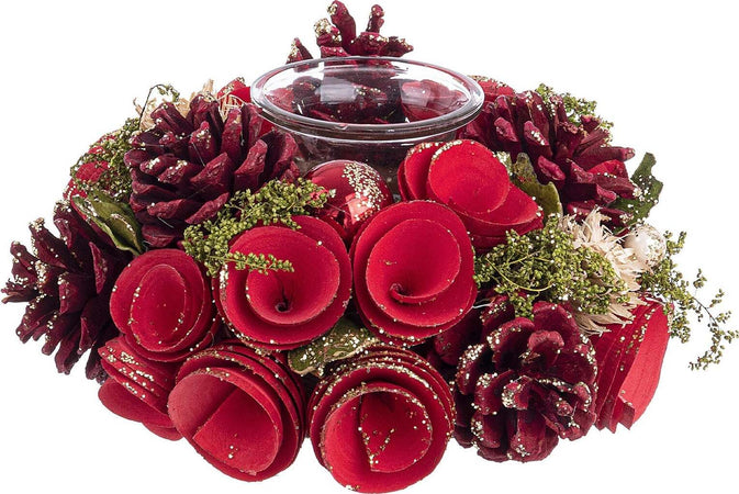 Portacandela Rosso decorativo con pigne e legnetti per decorazioni natalizie Casa e cucina/Decorazioni per interni/Candele e portacandele/Candele/Candele a colonna MagiediNatale.it - Altamura, Commerciovirtuoso.it