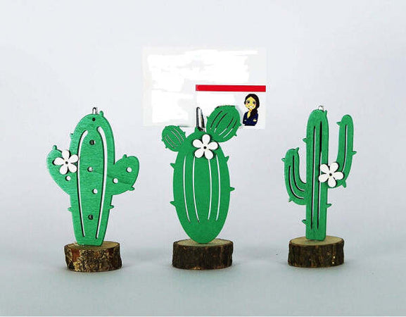 Portafoto-Cactus-Fiore-3pz-Base-Legno-Decorazione-Segnaposto-Segnatavolo-Bomboniera
