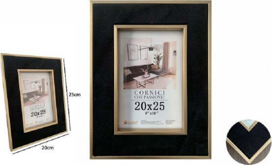 Portafoto-Cornice-Per-Foto-Poster-Quadri-Tele-20x25-Cm-Nera-Con-Bordi-Oro-70303