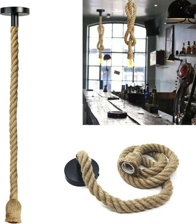 Portalampada-In-Canapa-Lampadario-Corda-150-Cm-Porta-Lampadina-E27-X-Negozio-Bar-Universo