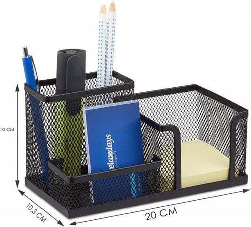 Portapenne-Post-It-Nero-Rete-3-Scomparti-Penna-Matite-Porta-Biglietti-Organizer