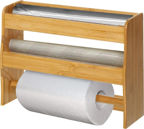 Portarotolo-da-Parete-3-Rotoli-Cucina-In-Legno-Bambu'-Porta-Scottex-e-Alluminio
