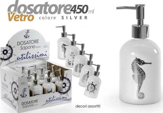 Portasapone-Liquido-Dosatore-Silver-450-Ml-8x18cm-Vetro-Decori-Assortiti-775666
