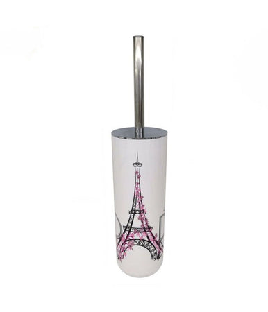 Portascopino Bianco Decorato Scritta Paris Con Scopino Accessorio Bagno 87043