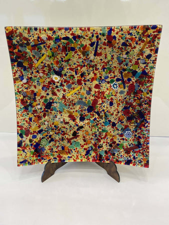 Posacenere Quadrato in Vetro Con Murrine 100% Artigianale Di Murano Venezia Murrina Millefiori E Foglia D'oro Fatto a Mano