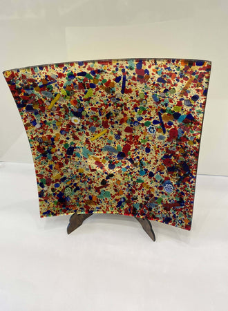 Posacenere Quadrato in Vetro Con Murrine 100% Artigianale Di Murano Venezia Murrina Millefiori E Foglia D'oro Fatto a Mano