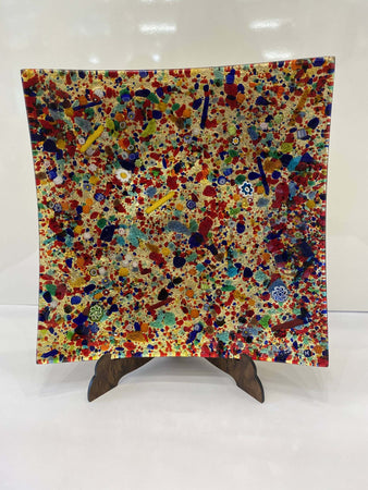 Posacenere Quadrato in Vetro Con Murrine 100% Artigianale Di Murano Venezia Murrina Millefiori E Foglia D'oro Fatto a Mano