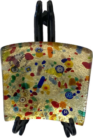 Posacenere Quadrato in Vetro Di Murano Murrina Millefiori E Foglia D'oro Fatto a Mano Made in Italy Artigianale 10x10 C