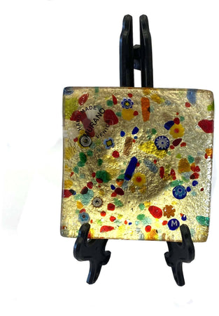Posacenere Quadrato in Vetro Di Murano Murrina Millefiori E Foglia D'oro Fatto a Mano Made in Italy Artigianale 10x10 C