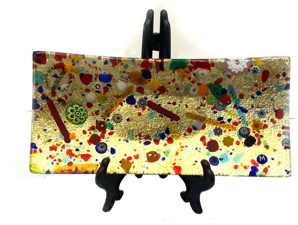 Posacenere Rettangolare in Vetro Di Murano Murrina Millefiori E Foglia D'oro Fatto a Mano Made in Italy Artigianale 10 X20