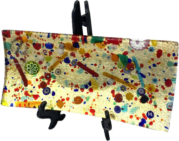 Posacenere Rettangolare in Vetro Di Murano Murrina Millefiori E Foglia D'oro Fatto a Mano Made in Italy Artigianale 10 X20