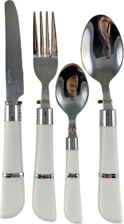 Posate set 24pz in acciaio manico bianco effetto pelle Casa e cucina/Stoviglie/Posate/Set di posate/Set di posate miste Led Mall Home - Napoli, Commerciovirtuoso.it