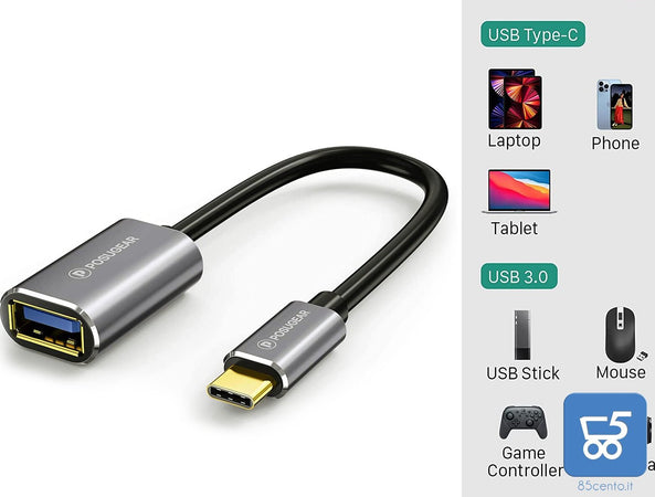 POSUGEAR Cavo OTG Type Cavo Adattatore OTG USB C Maschio a USB 3.0 Femmina 5 Gbps, Compatibile Huawei, Honor, Moto, Samsung, Oneplus, Sony, Xiaomi, Pocophone , Apple Tablet e Notebook