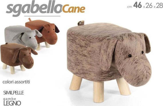 Pouf-Cane-Bambini-Sgabello-Poggiapiedi-Imbottito-Piedi-Legno-46x26x28-Cm-808692