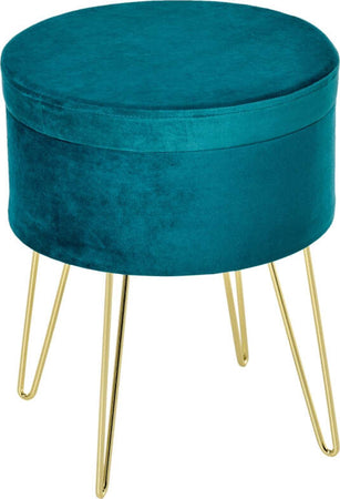 Pouf-Contenitore-2-in-1-con-Funzione-Sgabello-e-Tavolino-in-Legno-e-Velluto-Verde-negozio-portaoggetti-,-Metallo-con-Finitura-Oro,-36x36x45cm-F838-033A