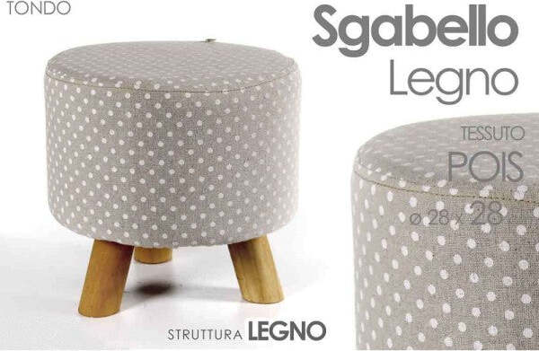 Pouf-Sgabello-Poggiapiedi-Tondo-Struttura-Legno-Tessuto-Pois-Crema-28x28cm-823558