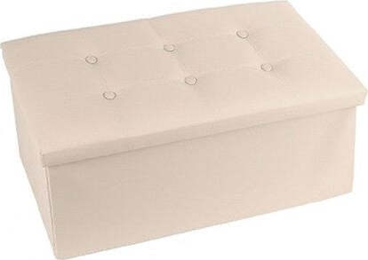 Pouff-Puff-Pouf-Contenitore-Imbottito-Porta-Oggetti-Seduta-Beige-76x38x35cm