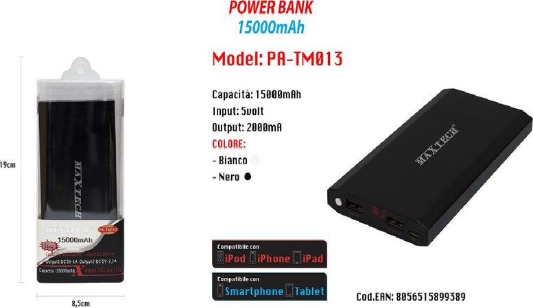 Power Bank Usb Caricatore Portatile Per Smartphone 15000mah Batteria Emergenza Powerbank Trade Shop italia - Napoli, Commerciovirtuoso.it