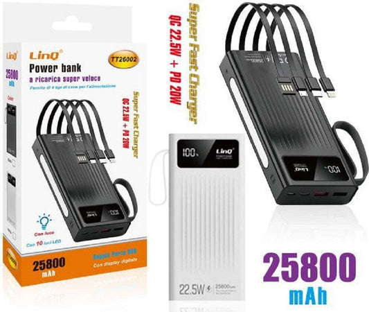 Powerbank Batteria Esterna A Ricarica Super Veloce 25800mah 22.5w Con Luce Tt26002 Elettronica/Cellulari e accessori/Accessori/Caricabatterie/Caricabatterie portatile Trade Shop italia - Napoli, Commerciovirtuoso.it