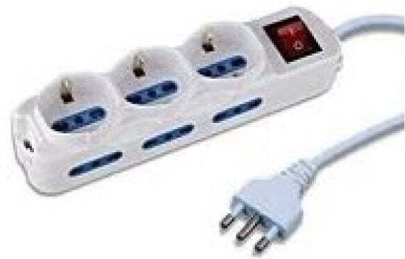 PRESA MULTIPLA COMPATTA 6 USCITE BIVALENTI 10/16A + 3 USCITE SCHUKO CON CAVO MT. 1.5 E SPINA 16A