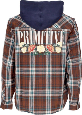 PRIMITIVE-Camicia-Manica-Lunga-Cappuccio-Uomo-Layne-Two-fer-Flannel-Brown-da-uomo