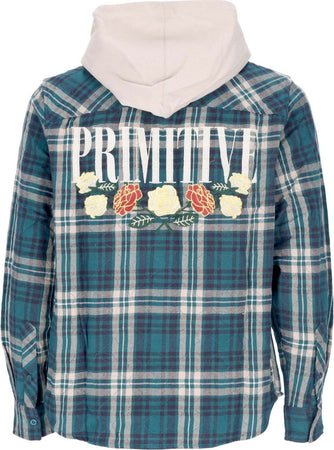 PRIMITIVE-Camicia-Manica-Lunga-Cappuccio-Uomo-Layne-Two-fer-Flannel-Dark-Green-da-uomo