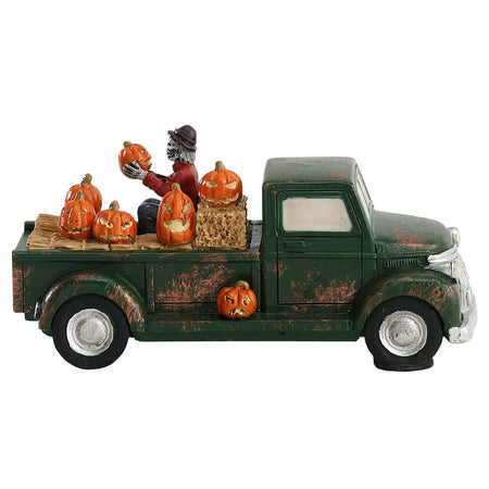 Decorazione "Truck di pickup di zucca" per Villaggio di Natale e presepe, in Resina da h 6 cm