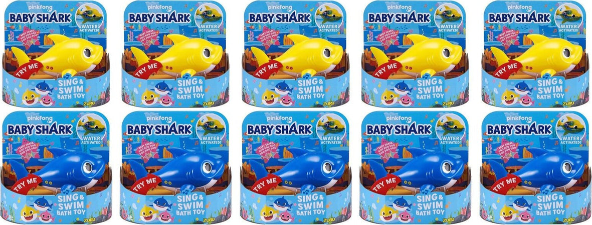 Promo 10 Pezzi Mixed 5 Gialli e 5 Blu Pinkfong Baby Shark Giocattolo da Bagno Canta e Nuota a Batteria per Bambini +18 Mesi - Rivenditore