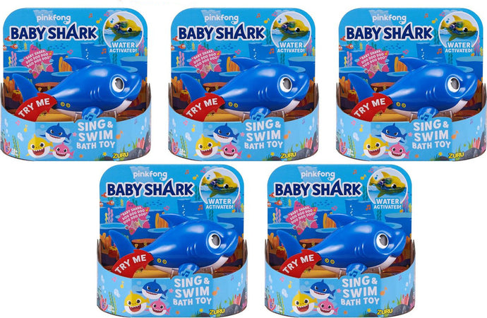 Promo 5 Pezzi Pinkfong Baby Shark Giocattolo da Bagno Canta e Nuota a Batteria Blu per Bambini +18 Mesi, Nuota per Davvero! - Rivenditori Festa Bomboniera