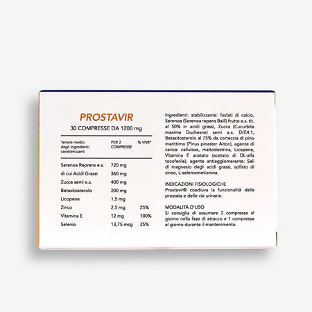 Prostavir Integratore Naturale 30 Compresse Benessere della Prostata e Vie Urinarie, Azione Antiossidante e Decongestionante