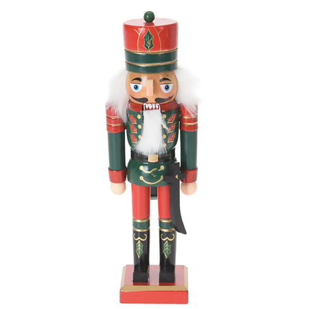 Schiaccianoci natalizio, color rosso e verde, decorazione in legno per interno da 25 cm
