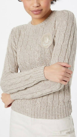 Pullover-Ralph-Lauren-Maglione-Donna-Trecce-Girocollo-In-Cotone-Beige-Melange